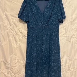 Elegant Blue Polka Dot Midi Dress